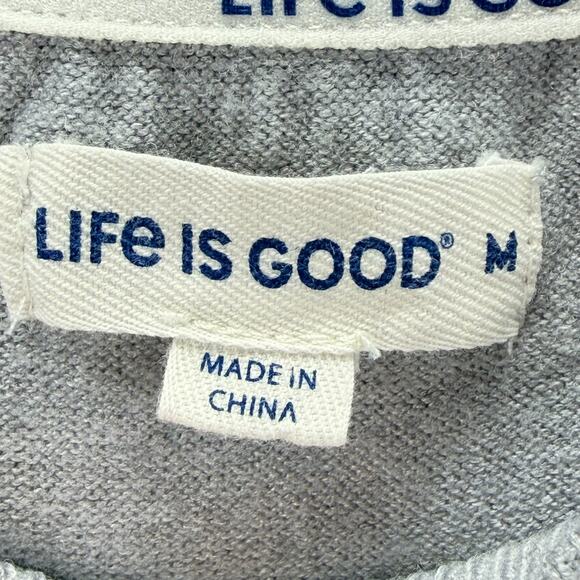 Life Is Good Knit Pullover Sweater Gray Size Medium Dog Girl Relax Coffee Lounge - Picture 5 of 10